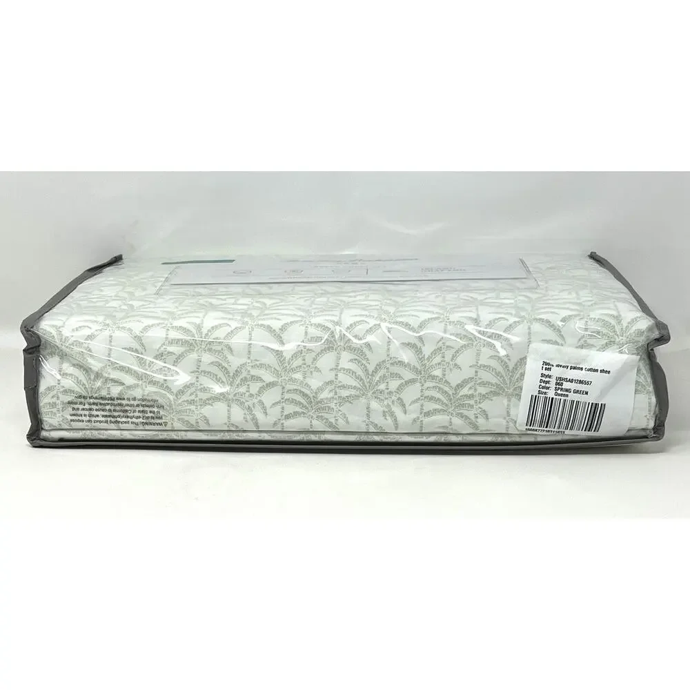 Tommy Bahama Lovely Palms Queen Sheet Set Spring Green All Cotton Percale NIP - Picture 5 of 9